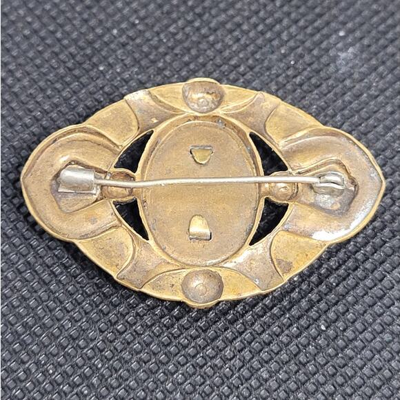 Retro Gold Tone Cameo Filigree Brooch Vintage Art Nouveau Chic Statement - Picture 3 of 7